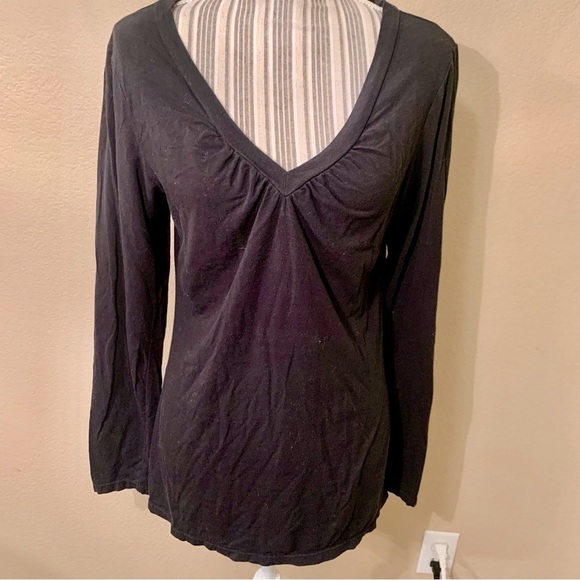 INC International Concepts Top Large Black Cotton Rayon Spandex V-Neck Long Slvs - Picture 1 of 12